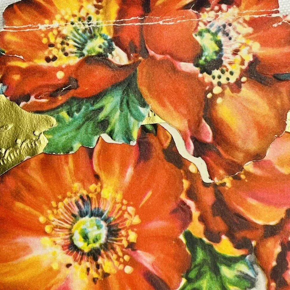Vintage UNUSED Belated Birthday Poppy Die-Cut Embossed Artistic Greeting Card